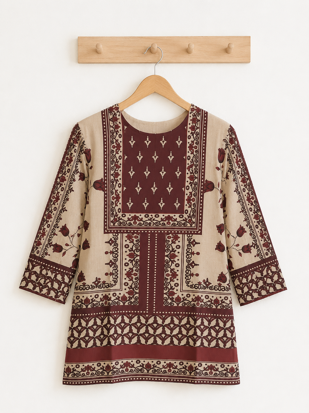 Women's Ethnic Block Print Top | Imported Mapal Fabric | Maroon & Cream | Miss Kapachi