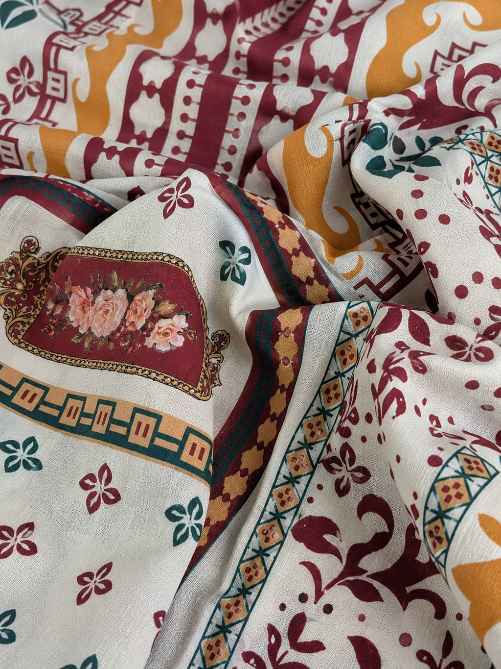 Women's Ethnic Multicolour Print Top | Imported Mapal Fabric | Teal & Maroon | Miss Kapachi