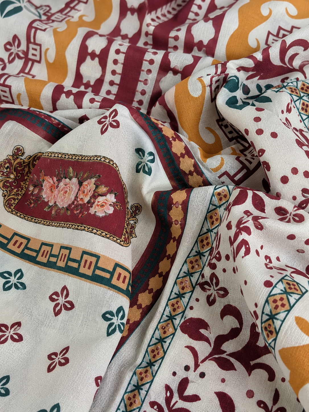 Women's Ethnic Multicolour Print Top | Imported Mapal Fabric | Teal & Maroon | Miss Kapachi