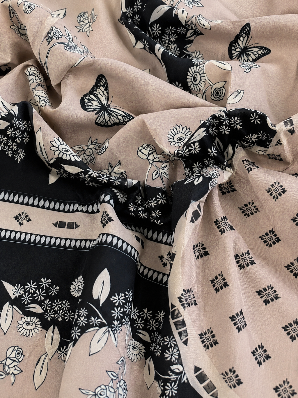 Women's Ethnic Floral Print Top | Imported Mapal Fabric | Black & Cream | Miss Kapachi