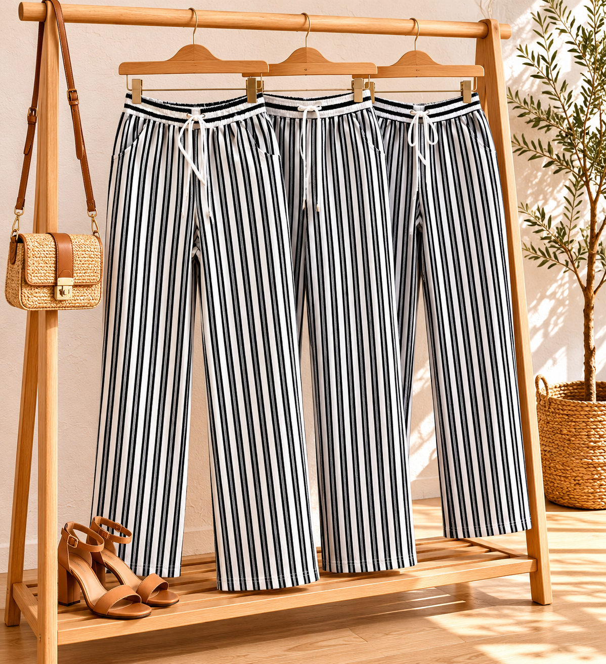 Striped Luxury Knit Wide Leg Trousers for Women | High Waist | Sizes L XL 2XL | Miss Kapachi