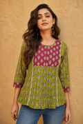Ethnic Block Print Peplum Top | Round Neck, 3/4 Sleeves | Miss Kapachi