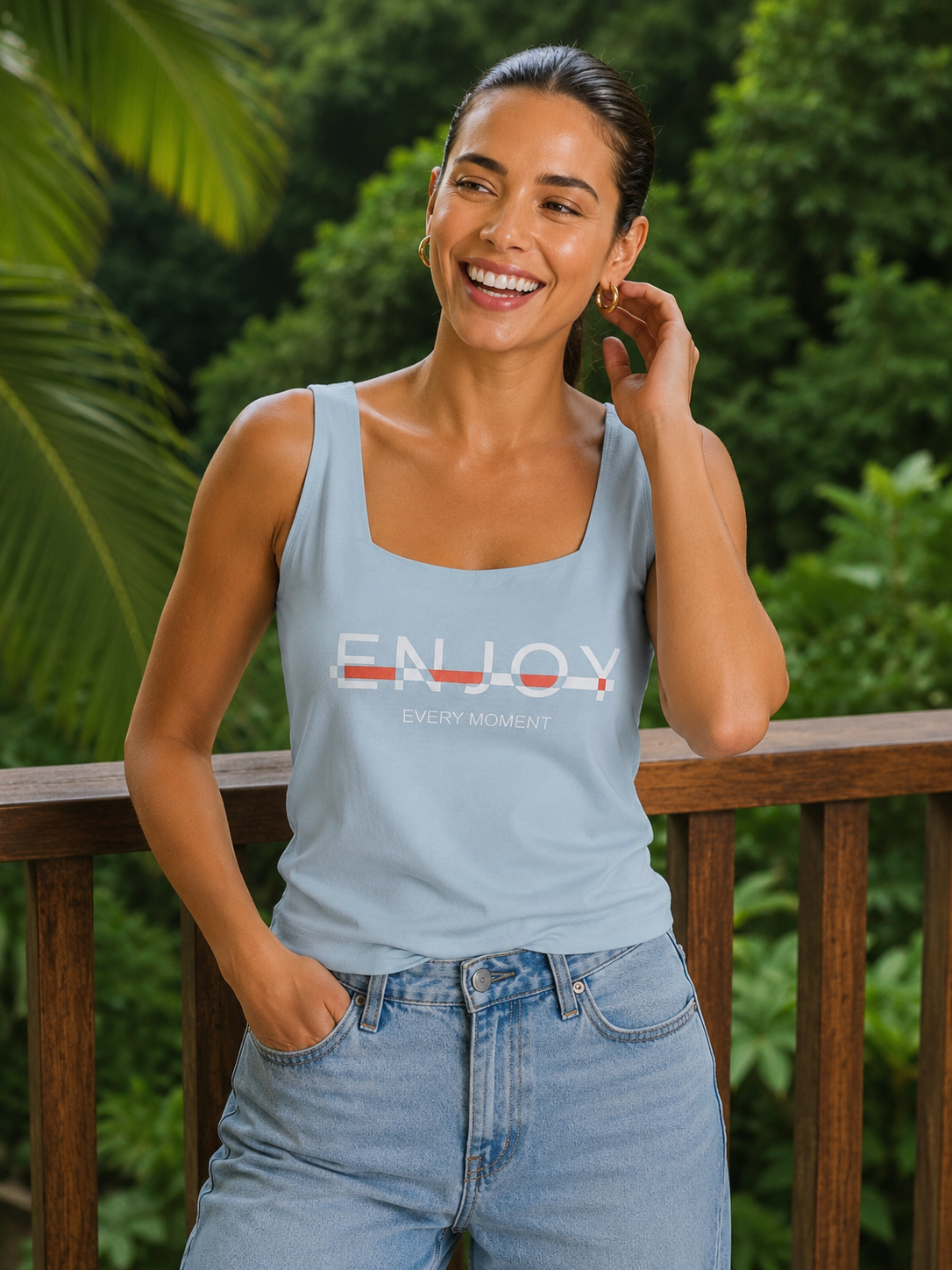 Women's "Enjoy Every Moment" Printed Tank Top – Berlin Knit | Free Size | Miss Kapachi