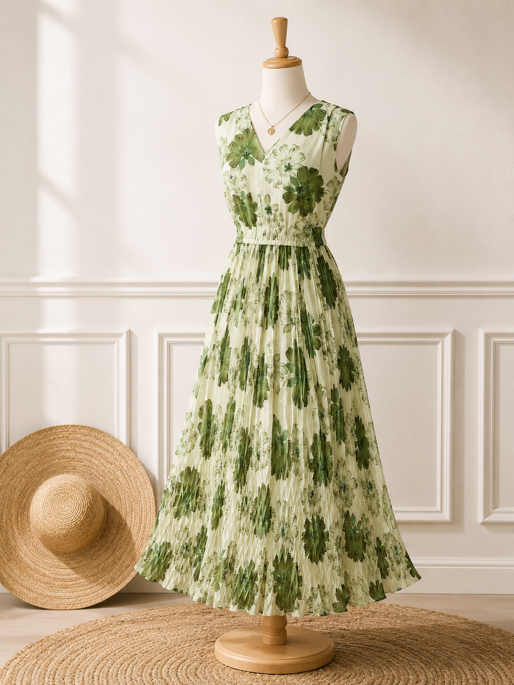 Imported Cristal Satin Floral Pleated Maxi Dress for Women | Sizes L XL 2XL | Miss Kapachi