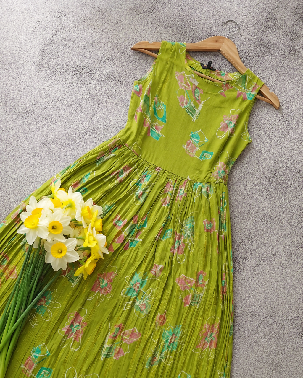 Imported Crystal Satin Print Flared Maxi Gown | Ethnic Print Sleeveless Dress | Miss Kapachi