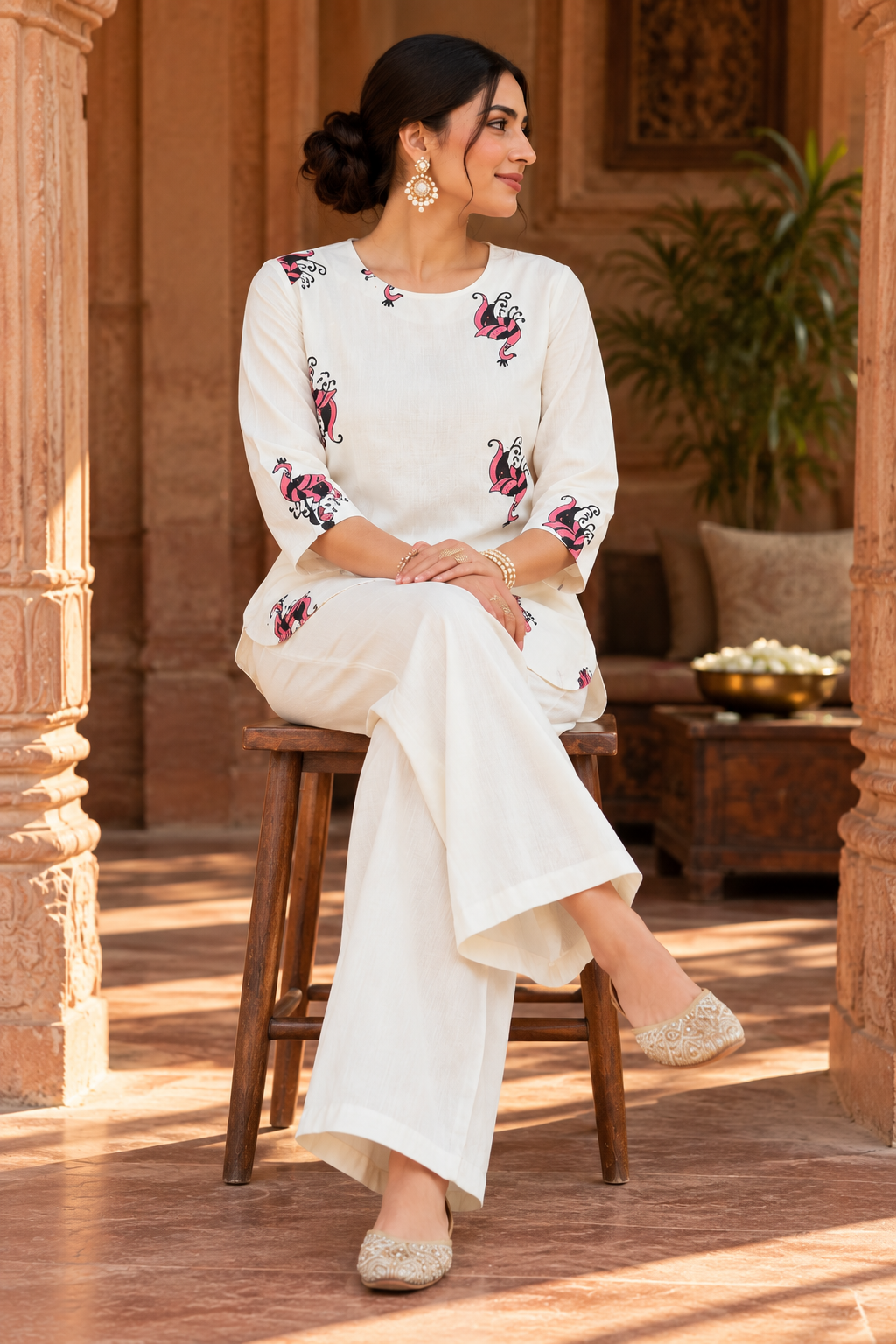 Women's Peacock Print Tunic & Wide-Leg Pants Co-Ord Set | Miss Kapachi