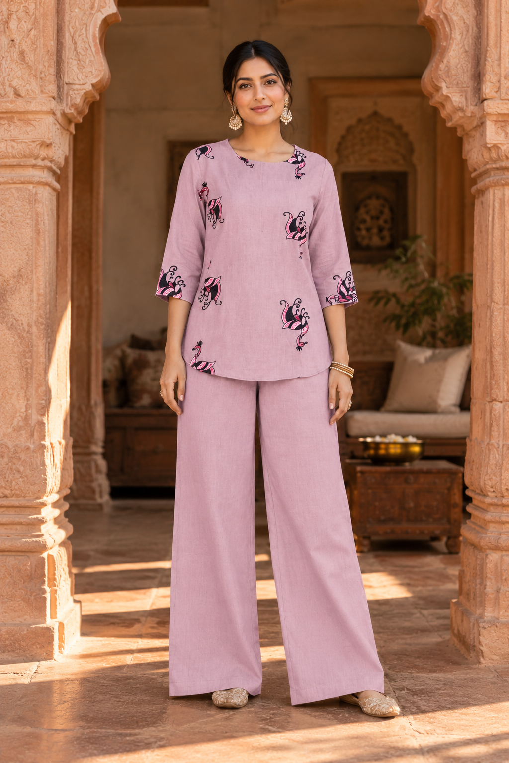 Women's Peacock Print Tunic & Wide-Leg Pants Co-Ord Set | Miss Kapachi