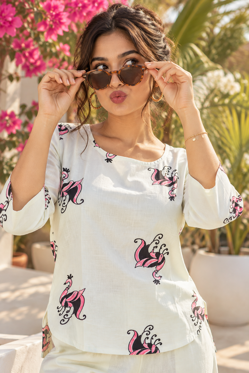 Women's Peacock Print Tunic & Wide-Leg Pants Co-Ord Set | Miss Kapachi