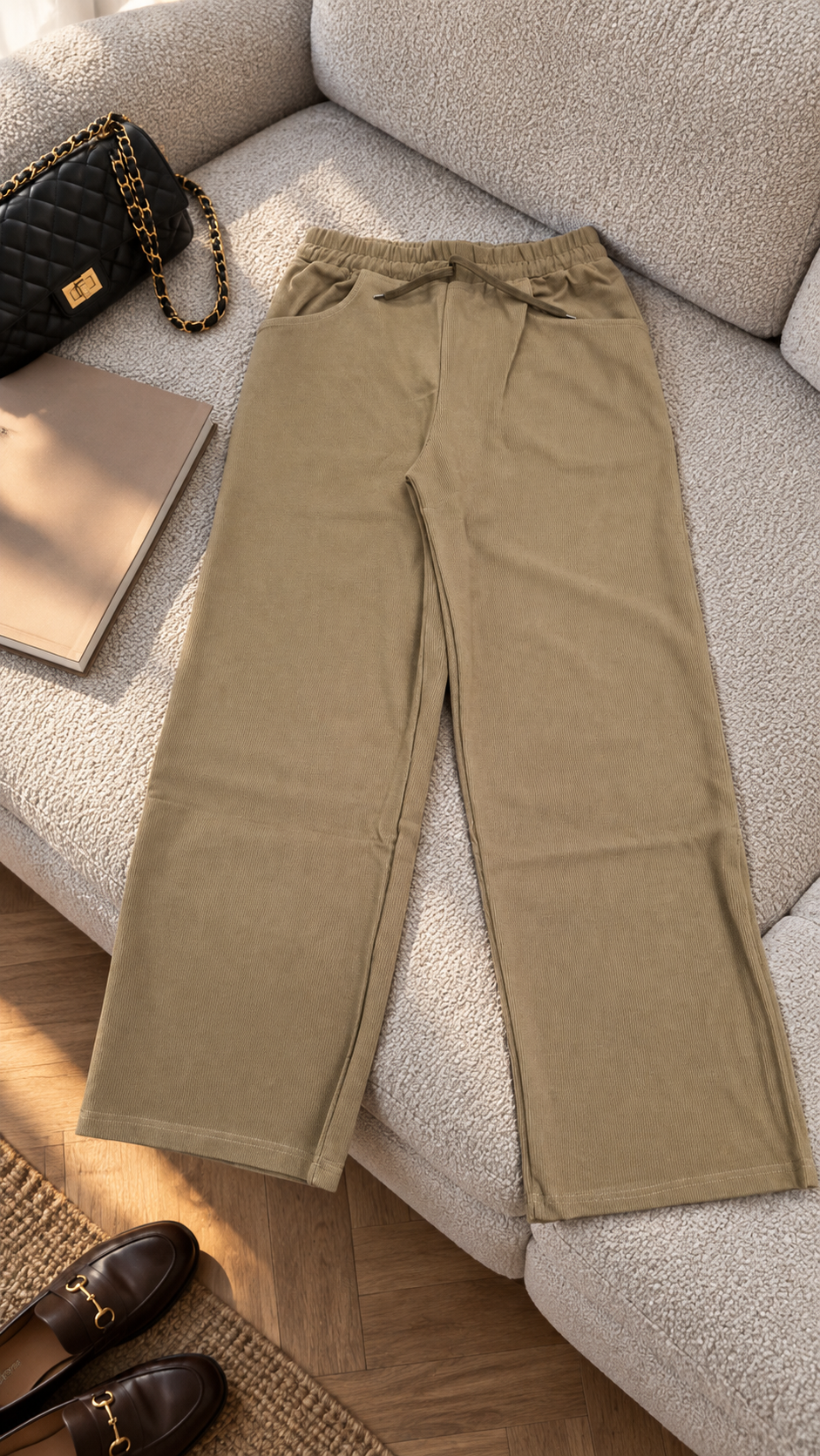 Textured Wide-Leg Pants with Drawstring Waist | Miss Kapachi