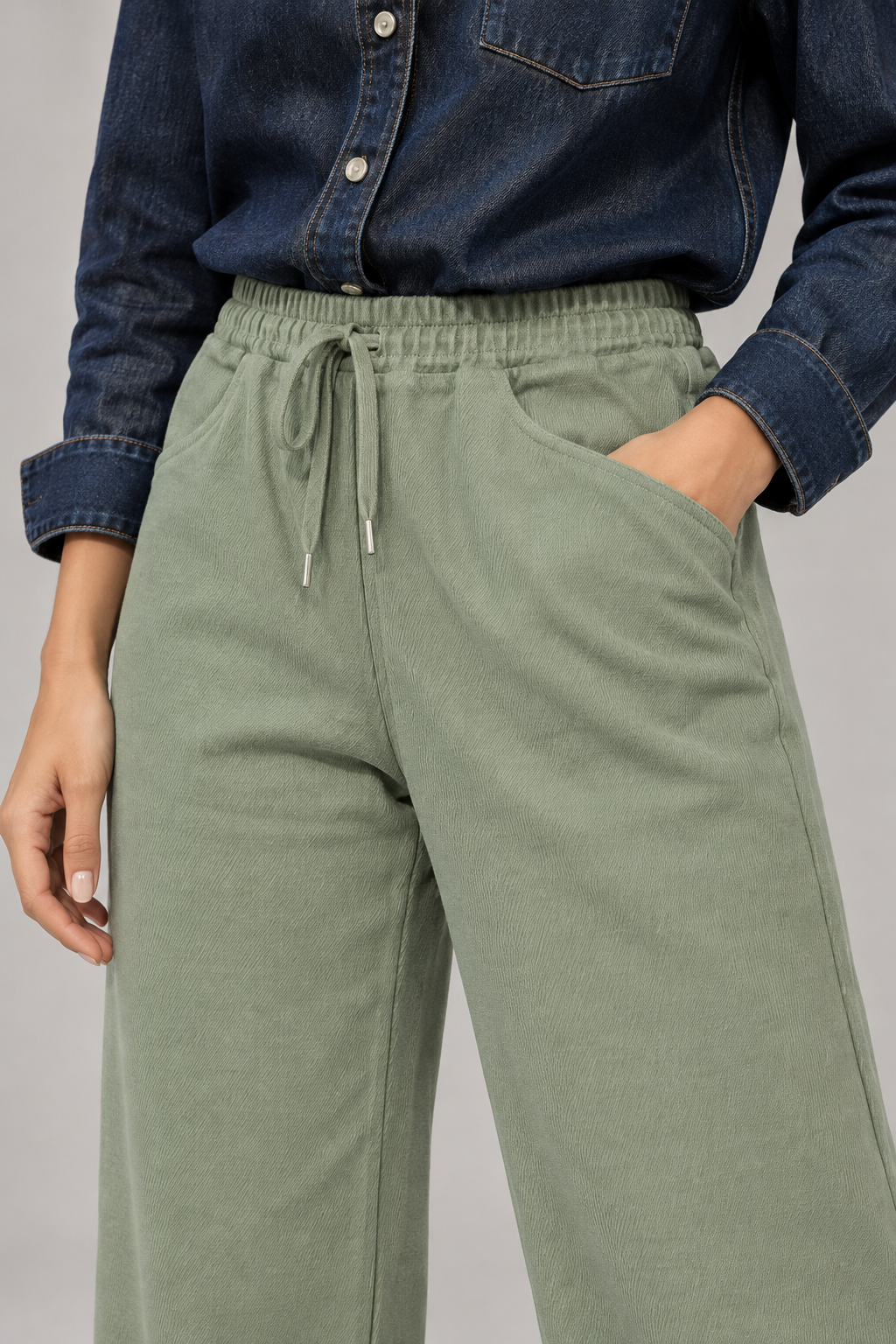 Textured Wide-Leg Pants with Drawstring Waist | Miss Kapachi