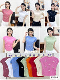Women's 3D bow applique cap sleeve knitted top shown in plum red, white, blue, black, sage green, orange, red, apricot beige and bright pink