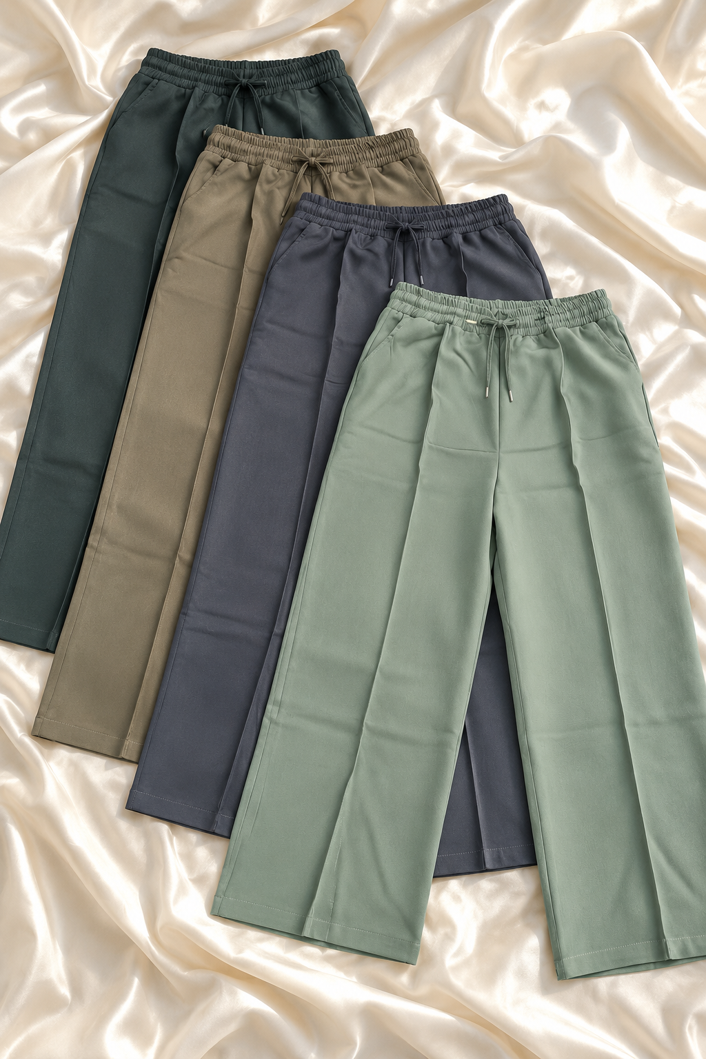 Front-Crease Wide-Leg Trousers with Drawstring Waist | Miss Kapachi