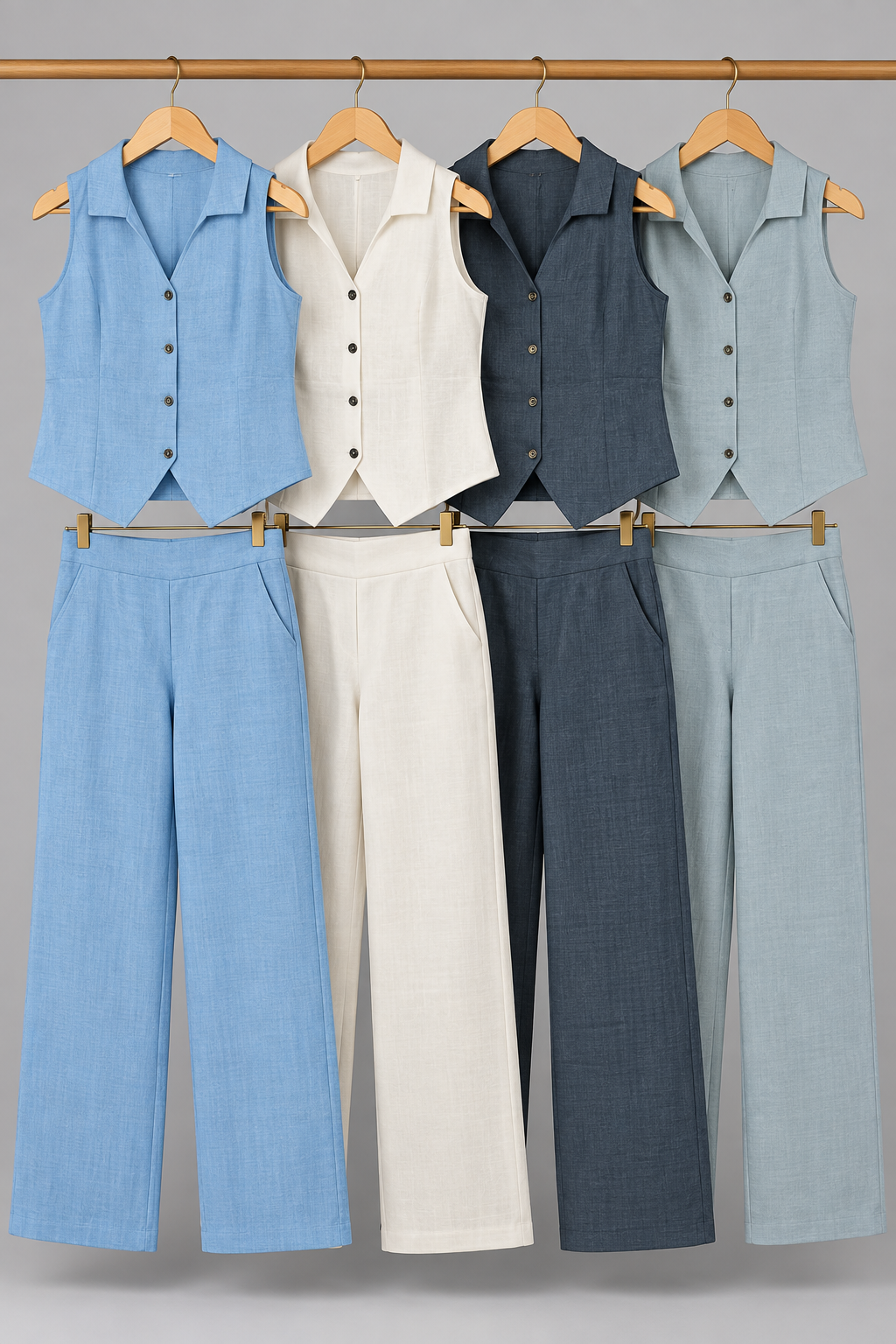 Women's Sleeveless Collared Waistcoat & Wide-Leg Pants Co-ord Set | Miss Kapachi