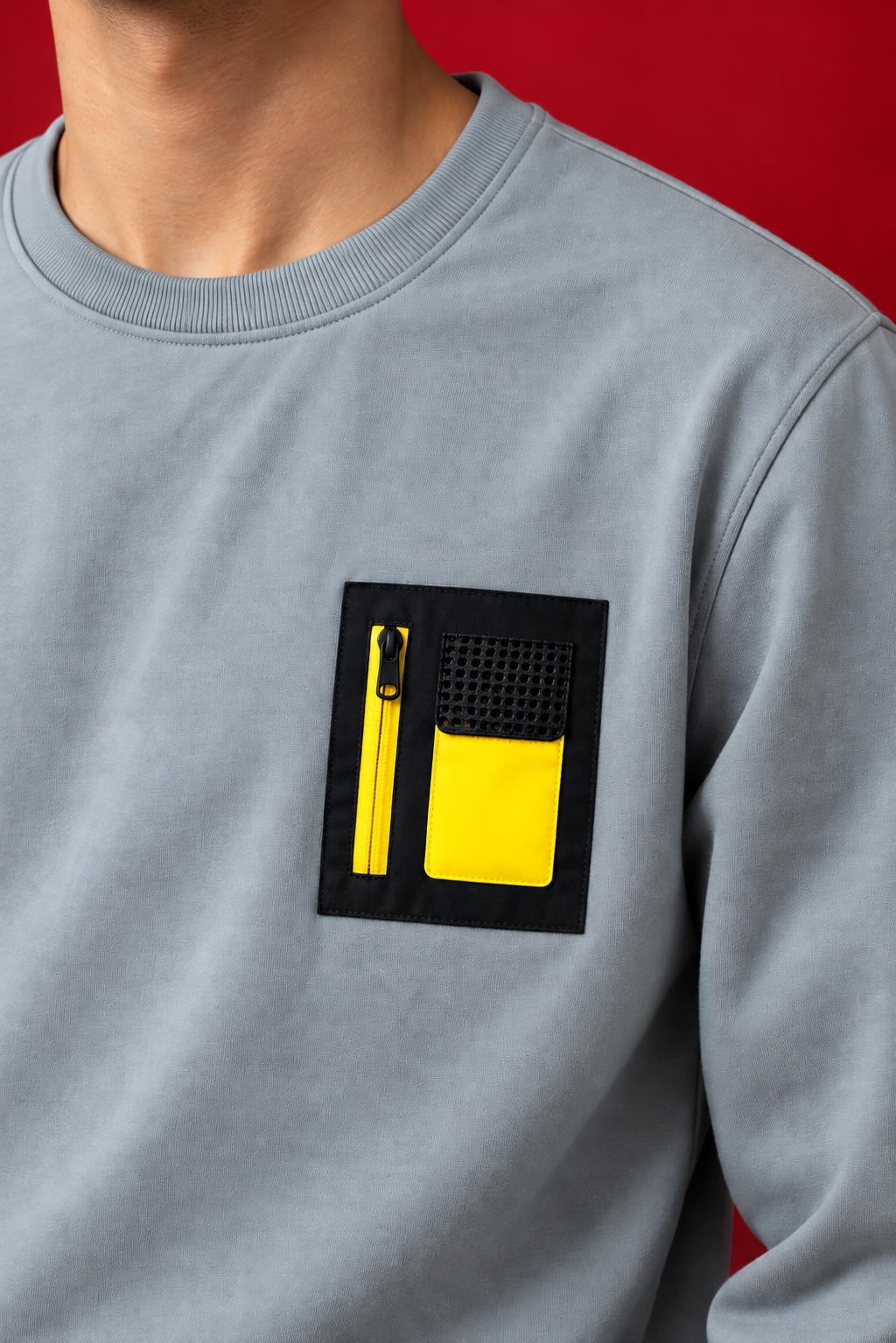 Crew Neck Sweatshirt with Contrast Chest Patch | Lemon8 Men's