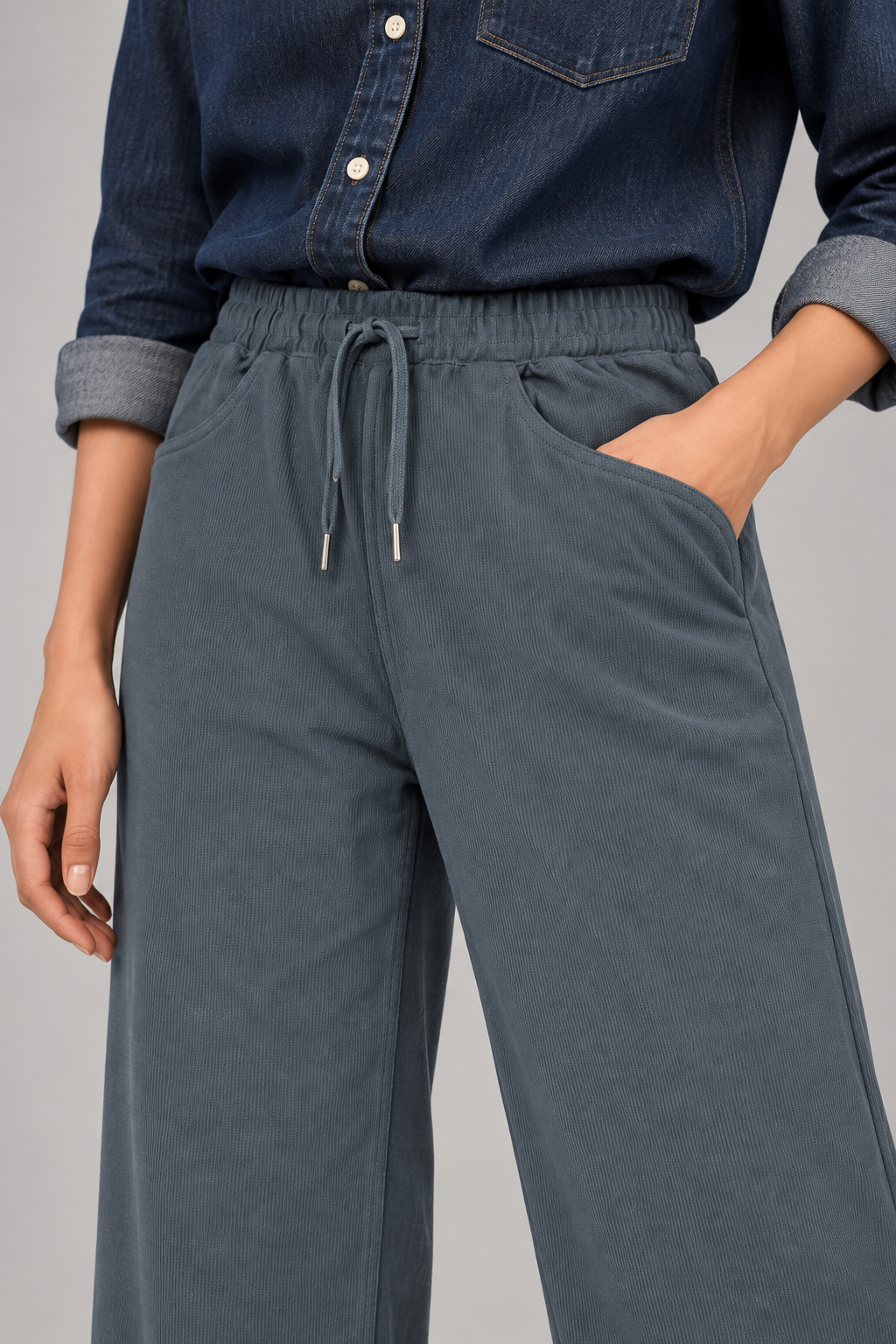Textured Wide-Leg Pants with Drawstring Waist | Miss Kapachi