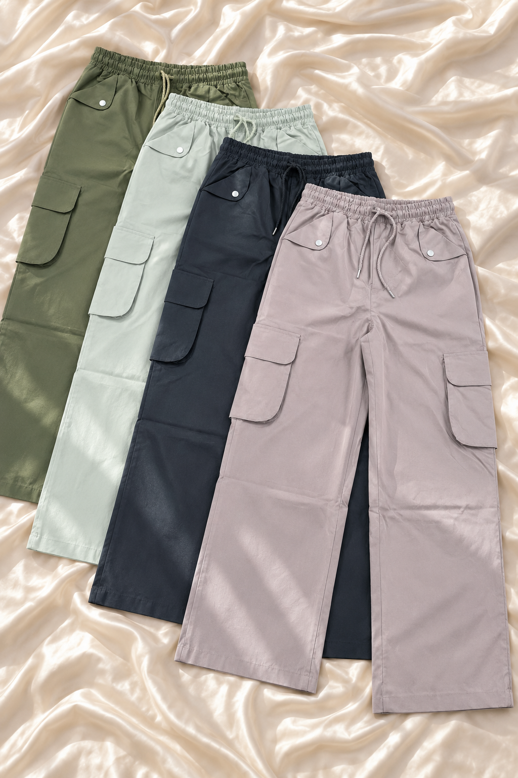 Wide-Leg Cargo Pants with Elastic Drawstring Waist | Miss Kapachi