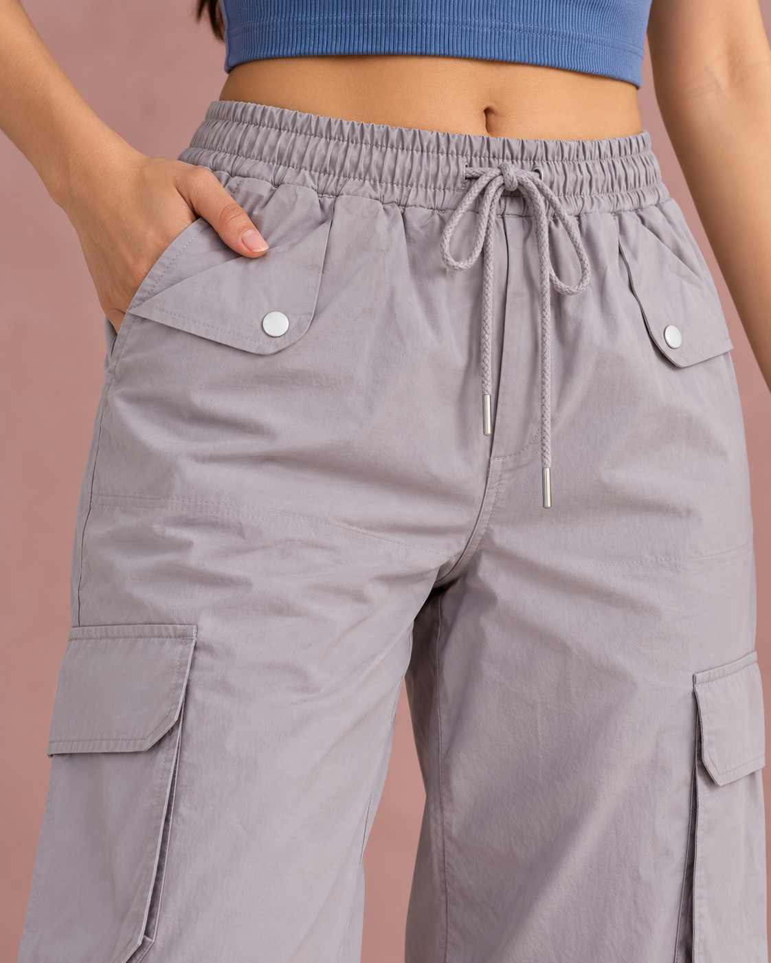 Wide-Leg Cargo Pants with Elastic Drawstring Waist | Miss Kapachi