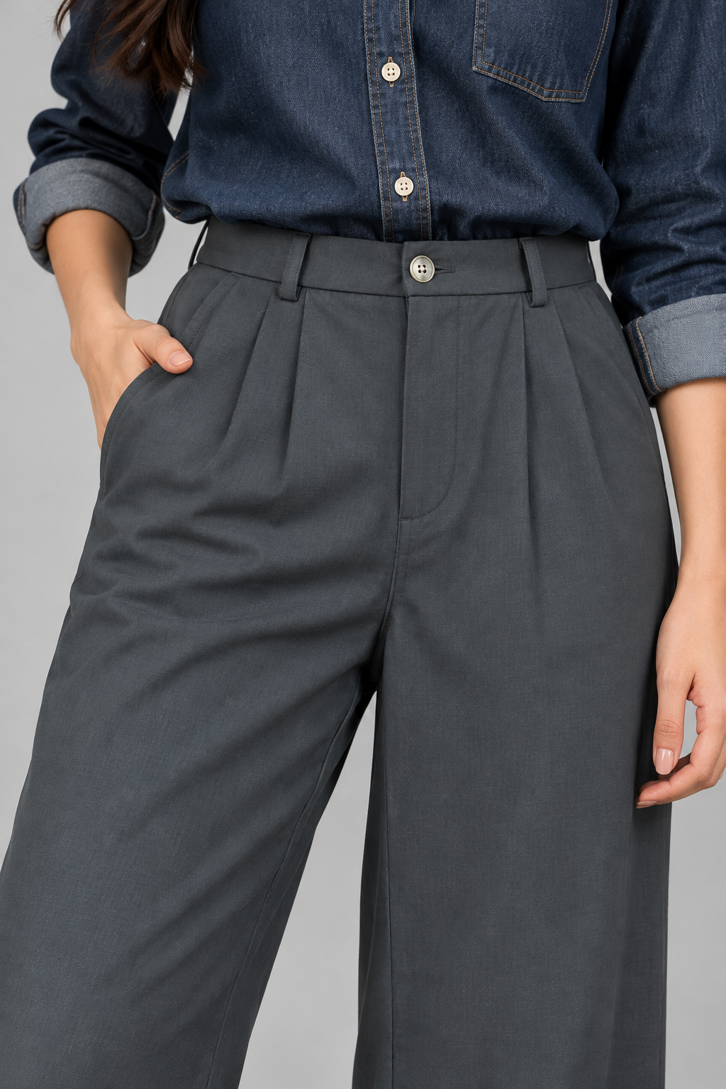 Pleated Wide-Leg Trousers with Belt Loops | Miss Kapachi