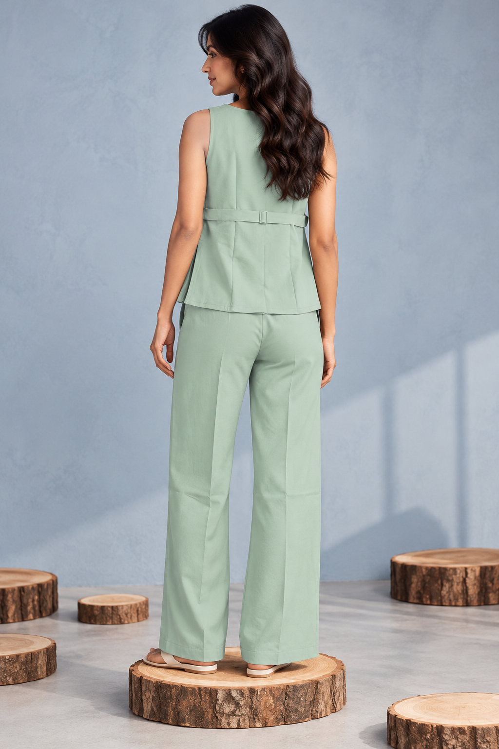 Sleeveless Peplum Top & Wide-Leg Trouser Co-ord Set | Miss Kapachi