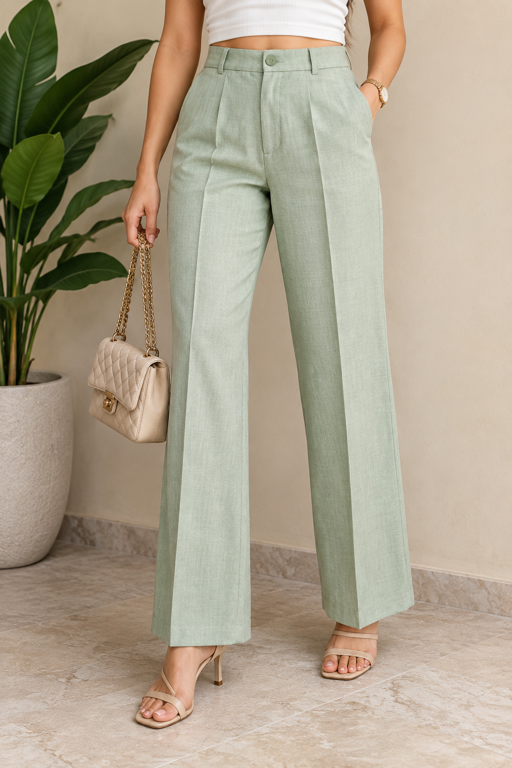 Women's High-Waisted Pleated Wide-Leg Trousers | Miss Kapachi