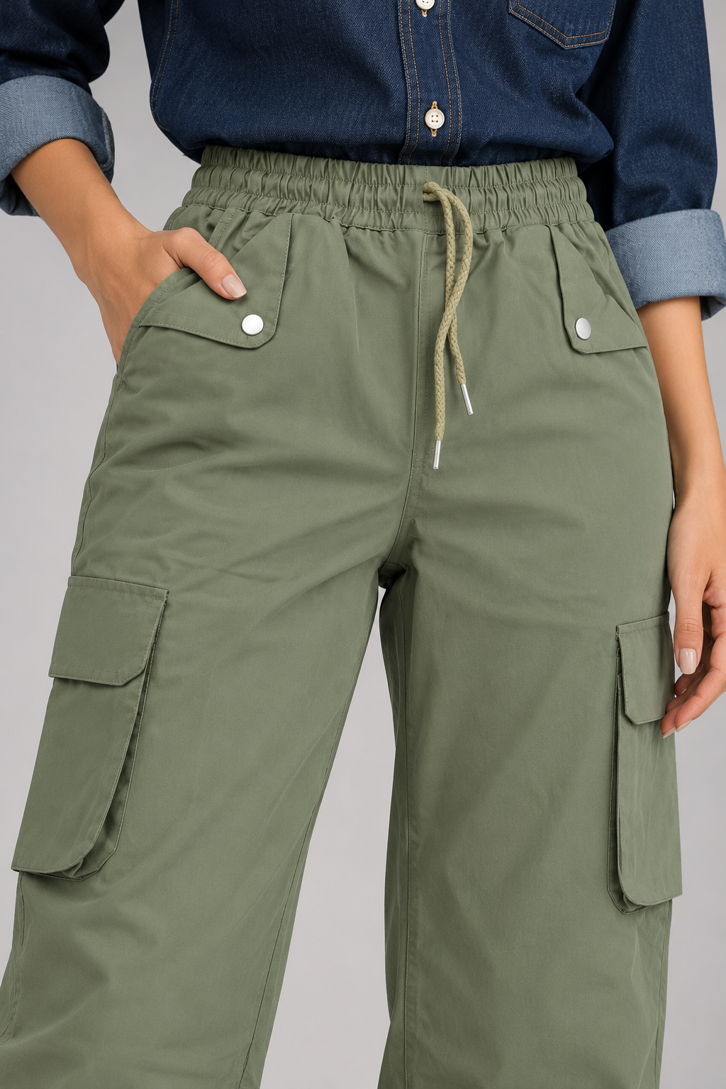 Wide-Leg Cargo Pants with Elastic Drawstring Waist | Miss Kapachi