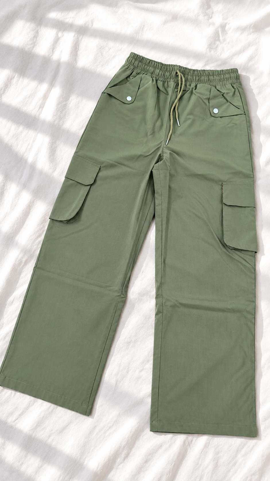 Wide-Leg Cargo Pants with Elastic Drawstring Waist | Miss Kapachi