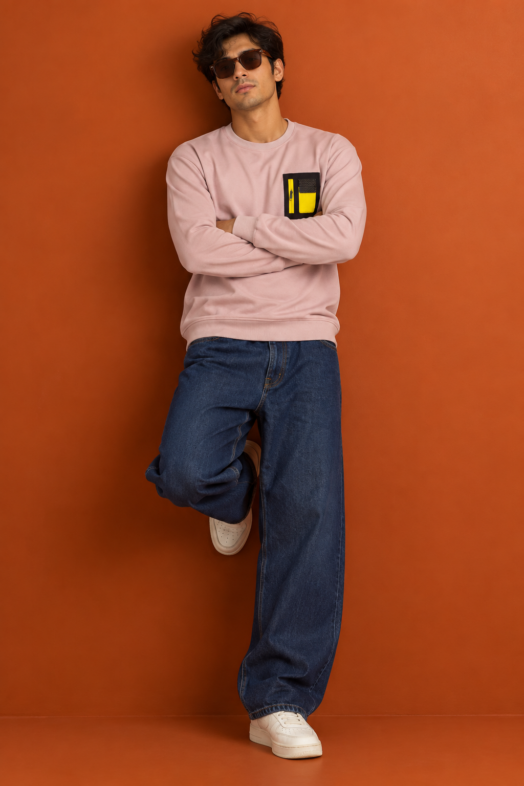 Crew Neck Sweatshirt with Contrast Chest Patch | Lemon8 Men's