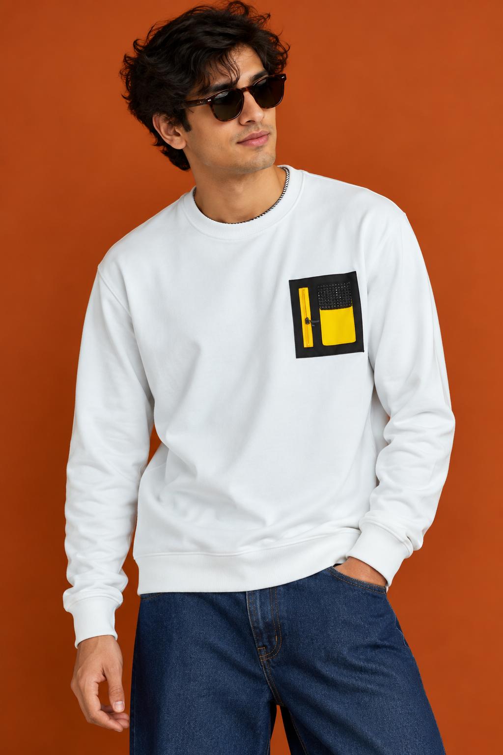Crew Neck Sweatshirt with Contrast Chest Patch | Lemon8 Men's