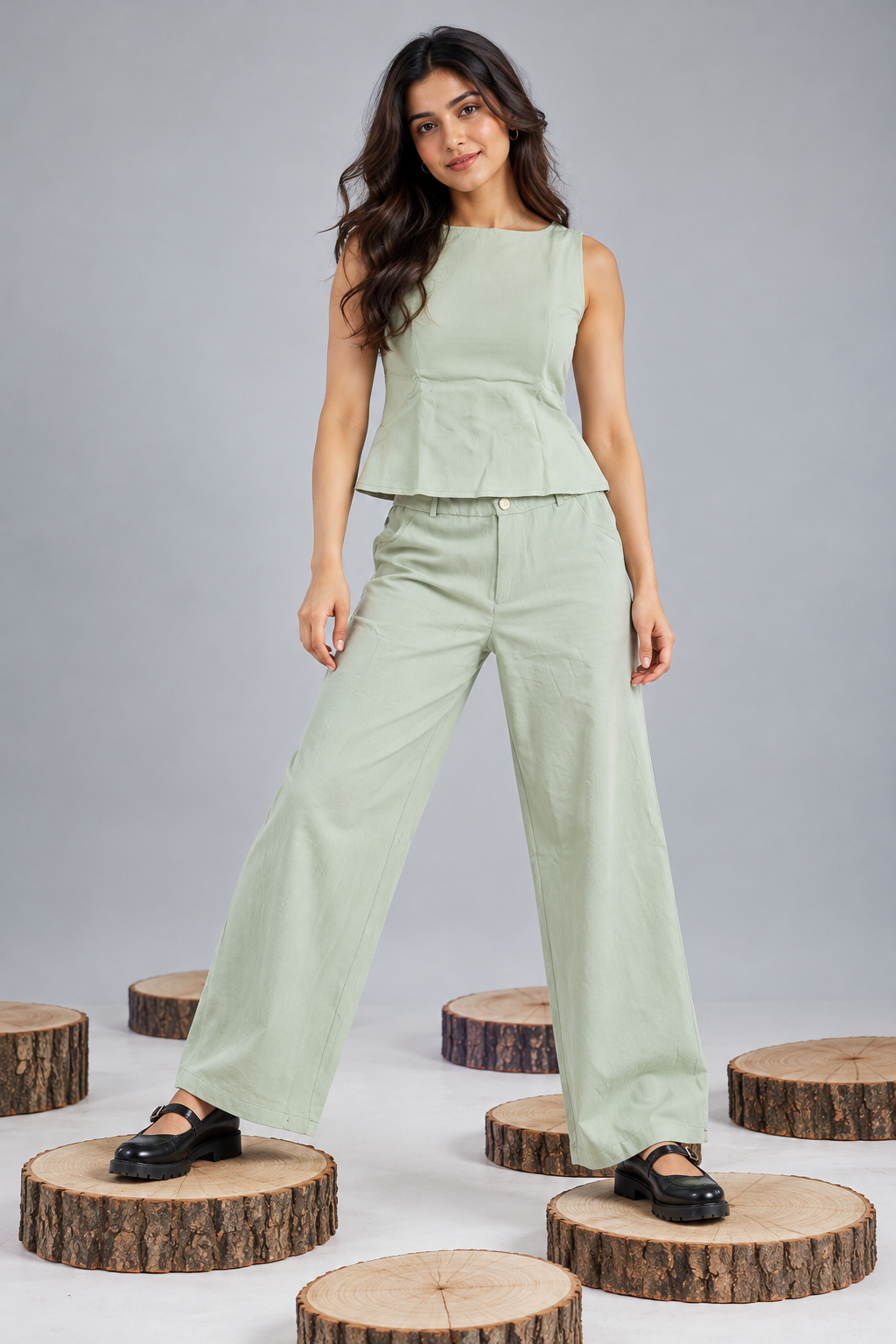 Sleeveless Peplum Top & Wide-Leg Trouser Co-ord Set | Miss Kapachi