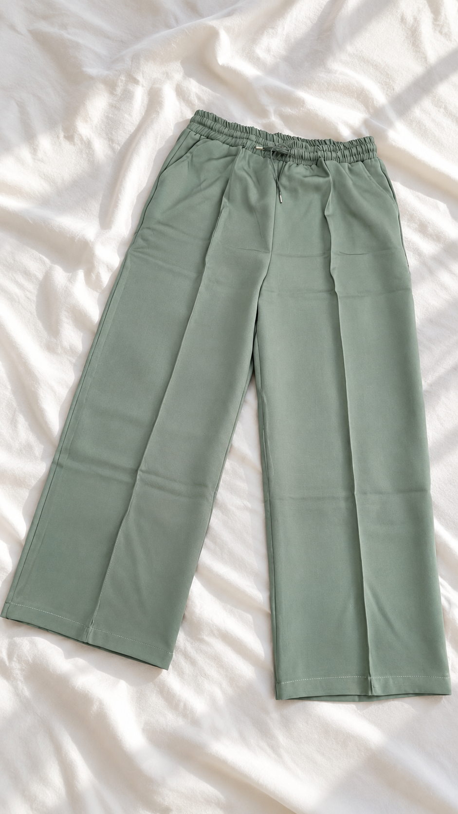 Front-Crease Wide-Leg Trousers with Drawstring Waist | Miss Kapachi