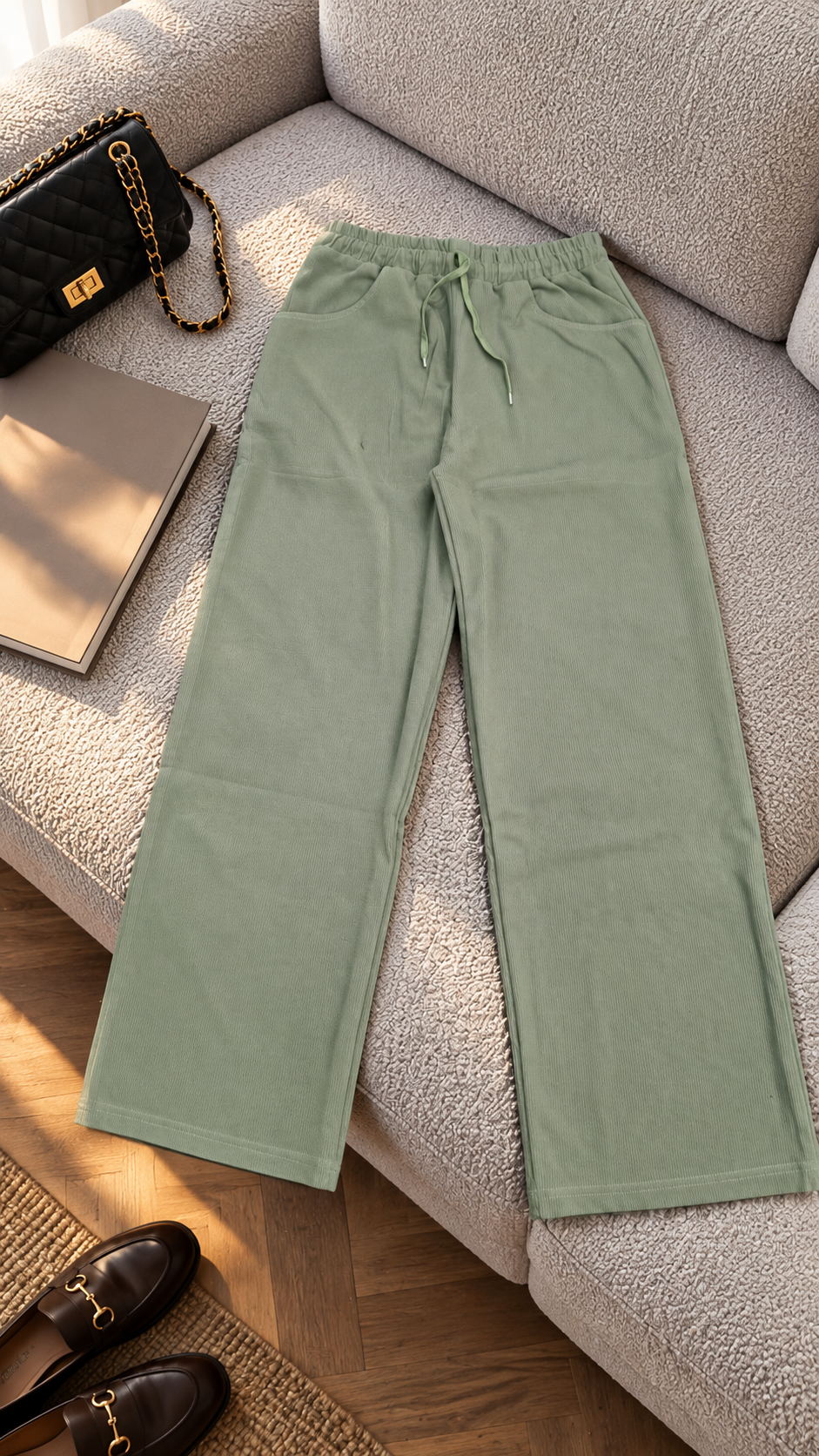 Textured Wide-Leg Pants with Drawstring Waist | Miss Kapachi