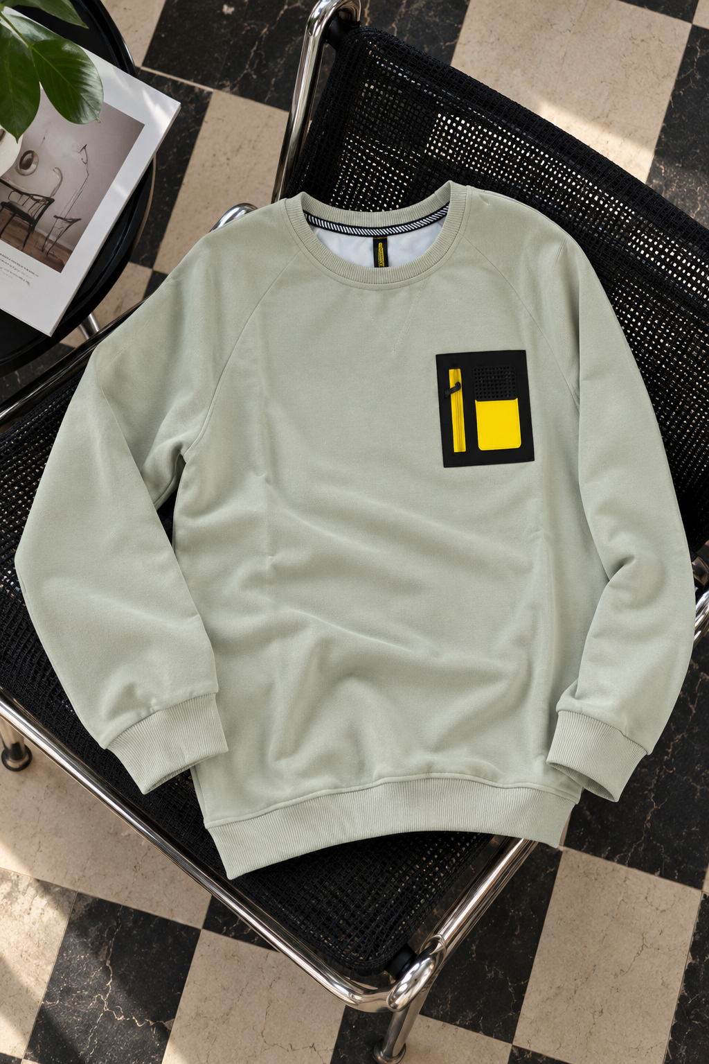 Crew Neck Sweatshirt with Contrast Chest Patch | Lemon8 Men's