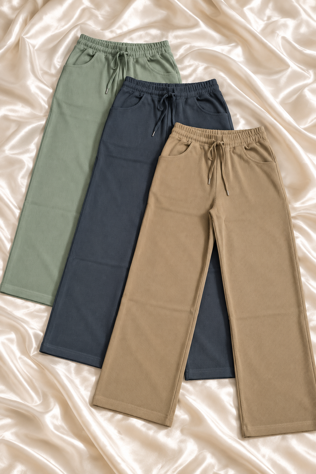 Textured Wide-Leg Pants with Drawstring Waist | Miss Kapachi