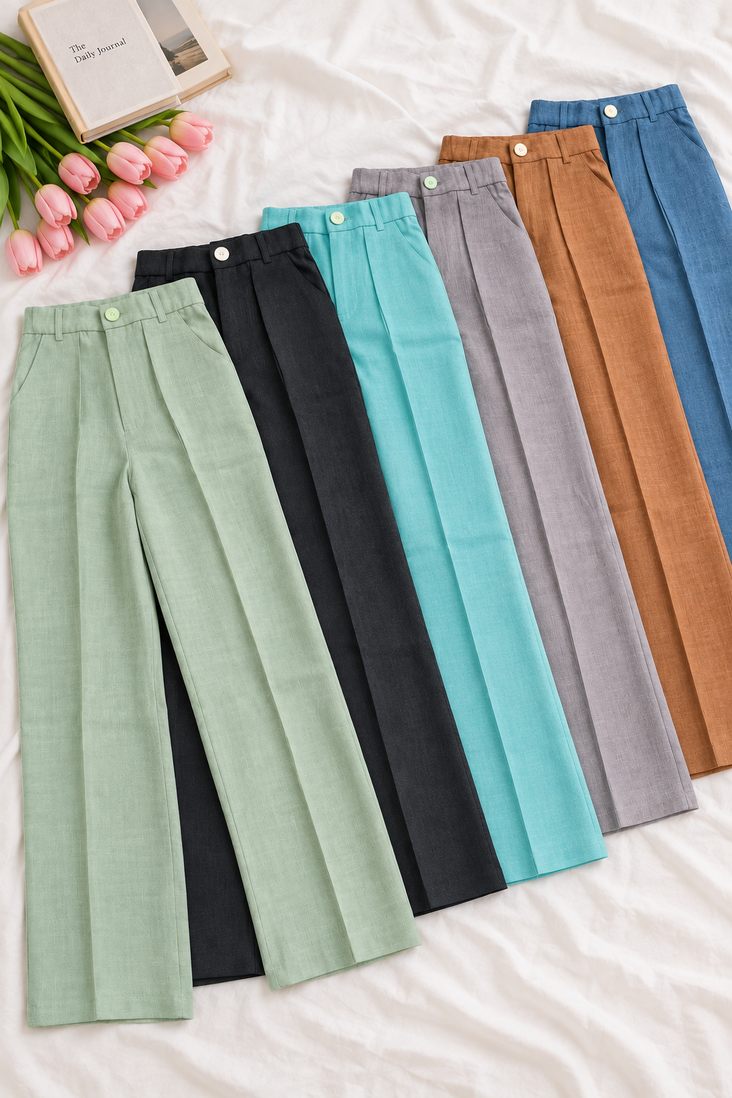 Women's High-Waisted Pleated Wide-Leg Trousers | Miss Kapachi
