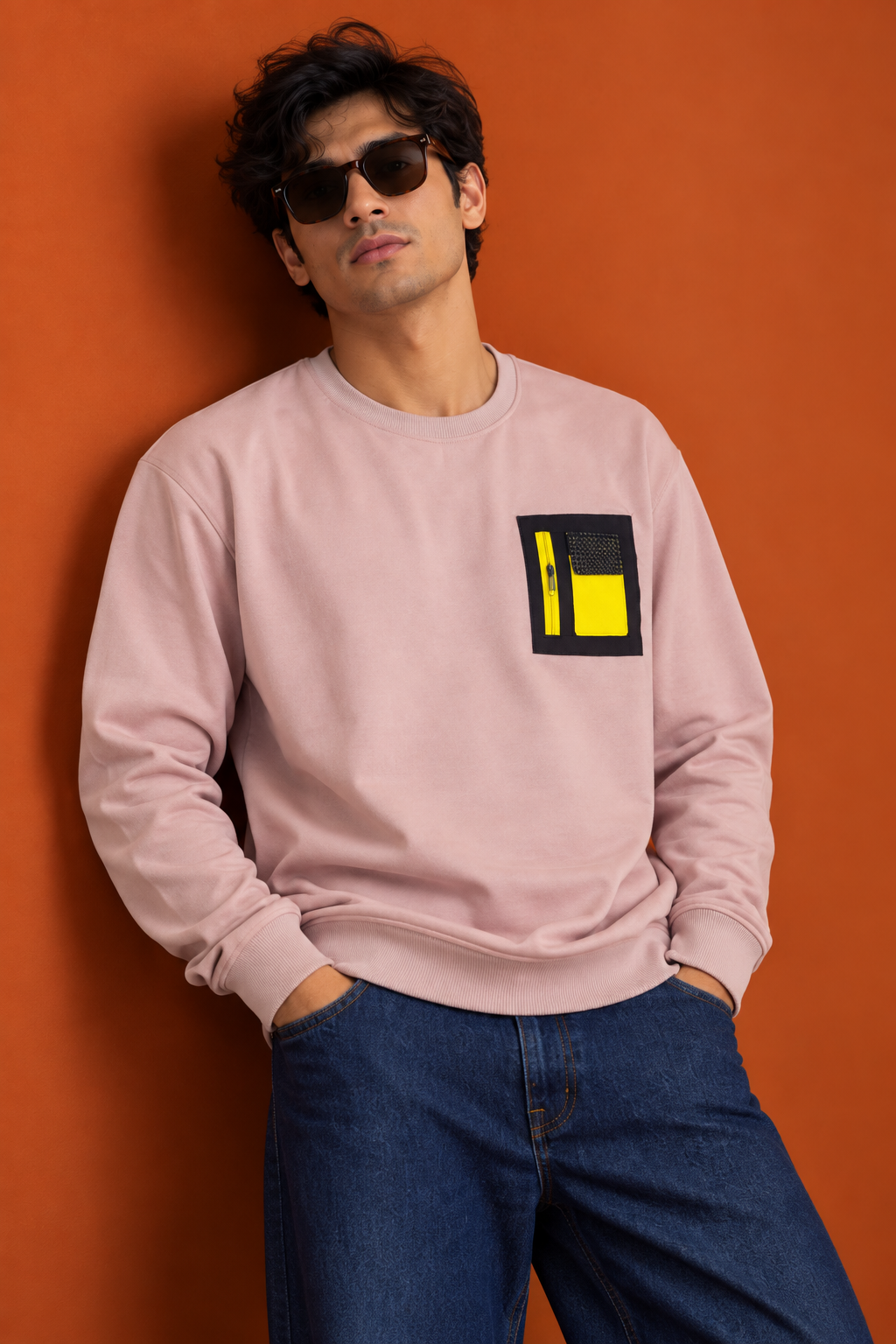 Crew Neck Sweatshirt with Contrast Chest Patch | Lemon8 Men's