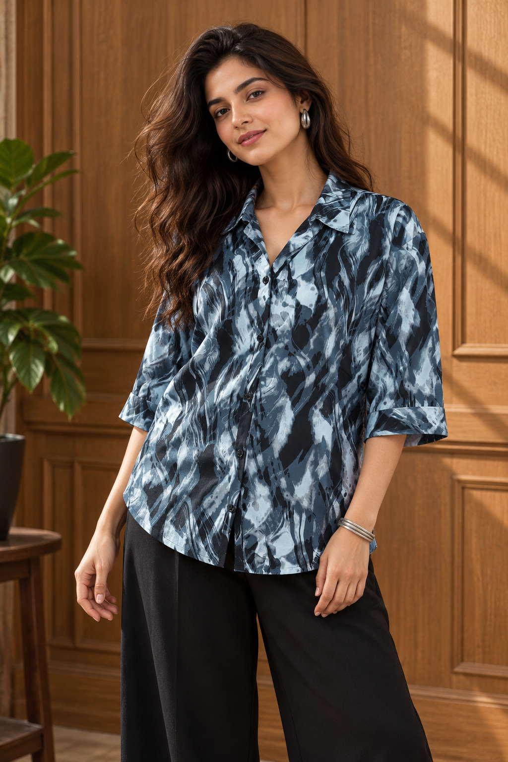 Abstract Print Collared Button-Down Shirt | Miss Kapachi