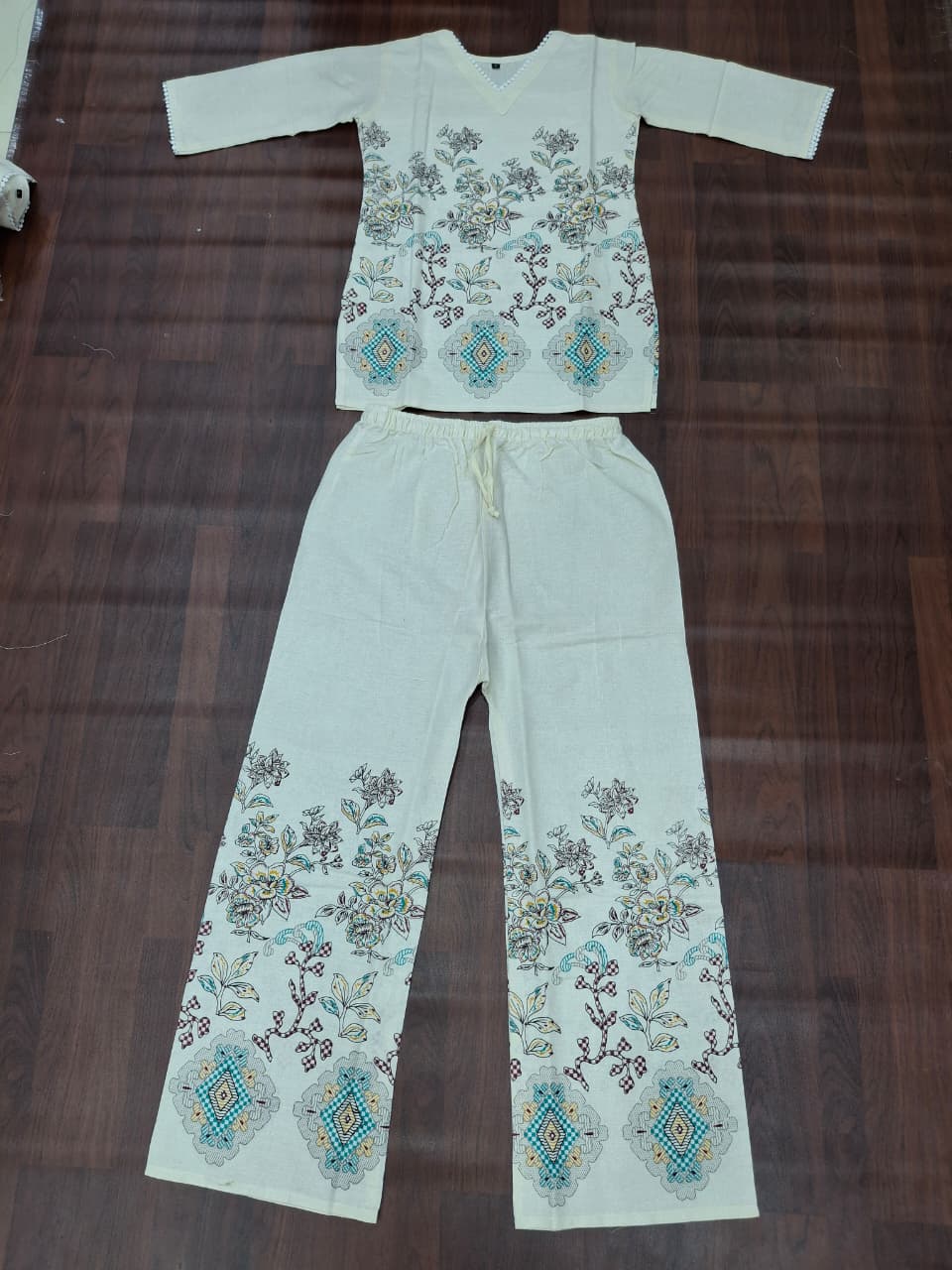 Off-White Ethnic Co-ord Set Ivory Kalamkari Blossom Co-ord Set | Miss Kapachi