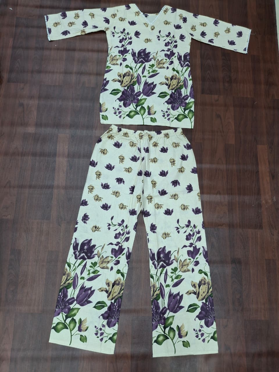 Cream Floral Print Co-ord Set Ivory Violet Bloom Co-ord Set | Miss Kapachi