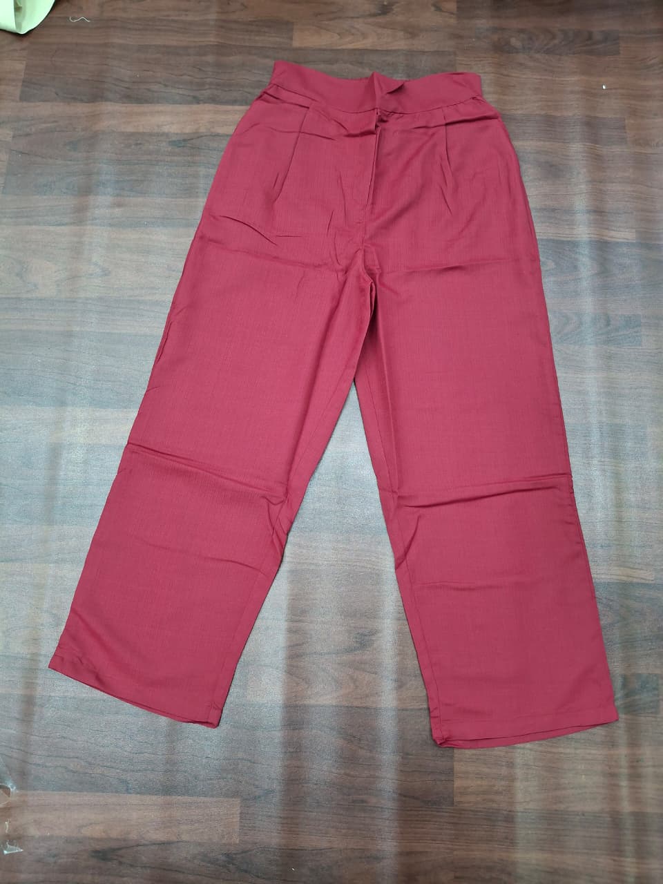 Wide-Leg Trousers Crimson Linen-Look High-Waist Trousers | Miss Kapachi