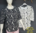 Graffiti Script Print Top | Round Neck 3/4 Sleeve Women's Top | Casual Everyday Wear | Miss Kapachi
