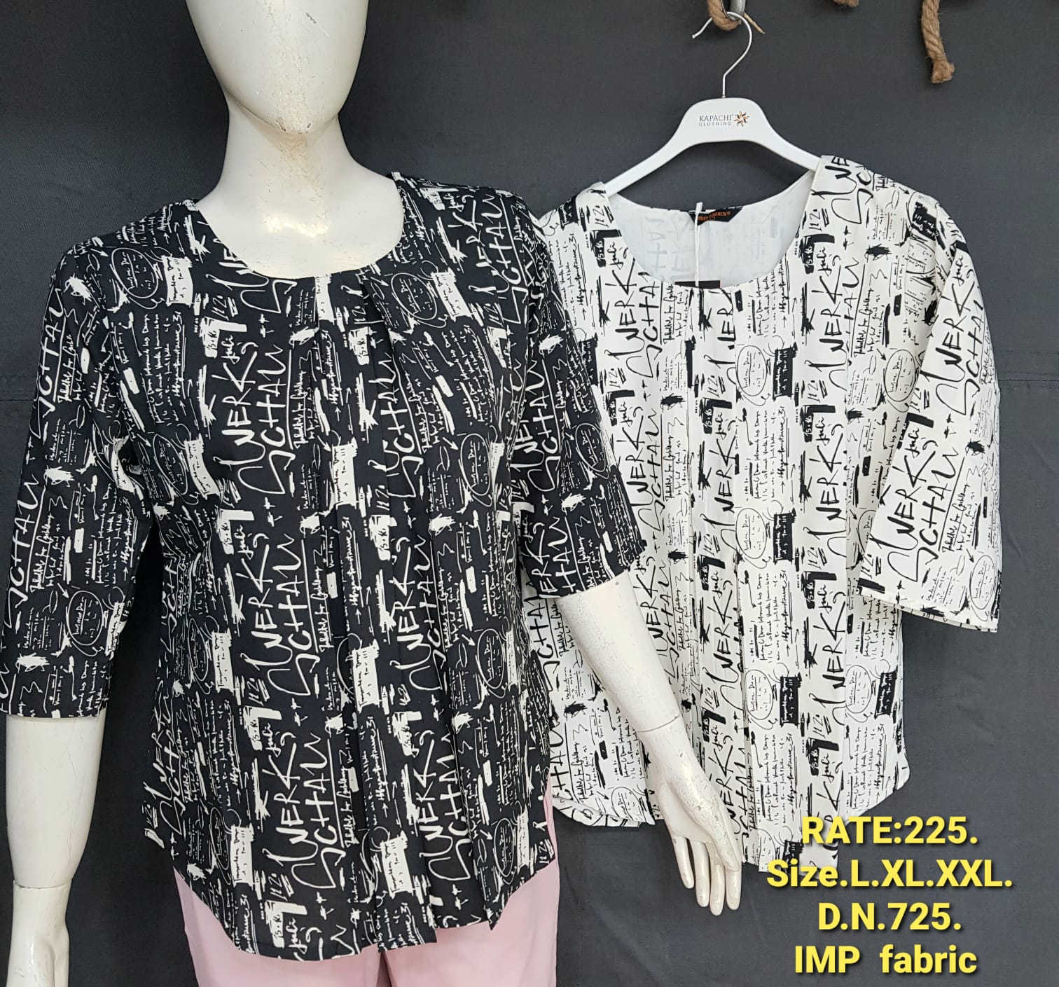 Graffiti Script Print Top | Round Neck 3/4 Sleeve Women's Top | Casual Everyday Wear | Miss Kapachi