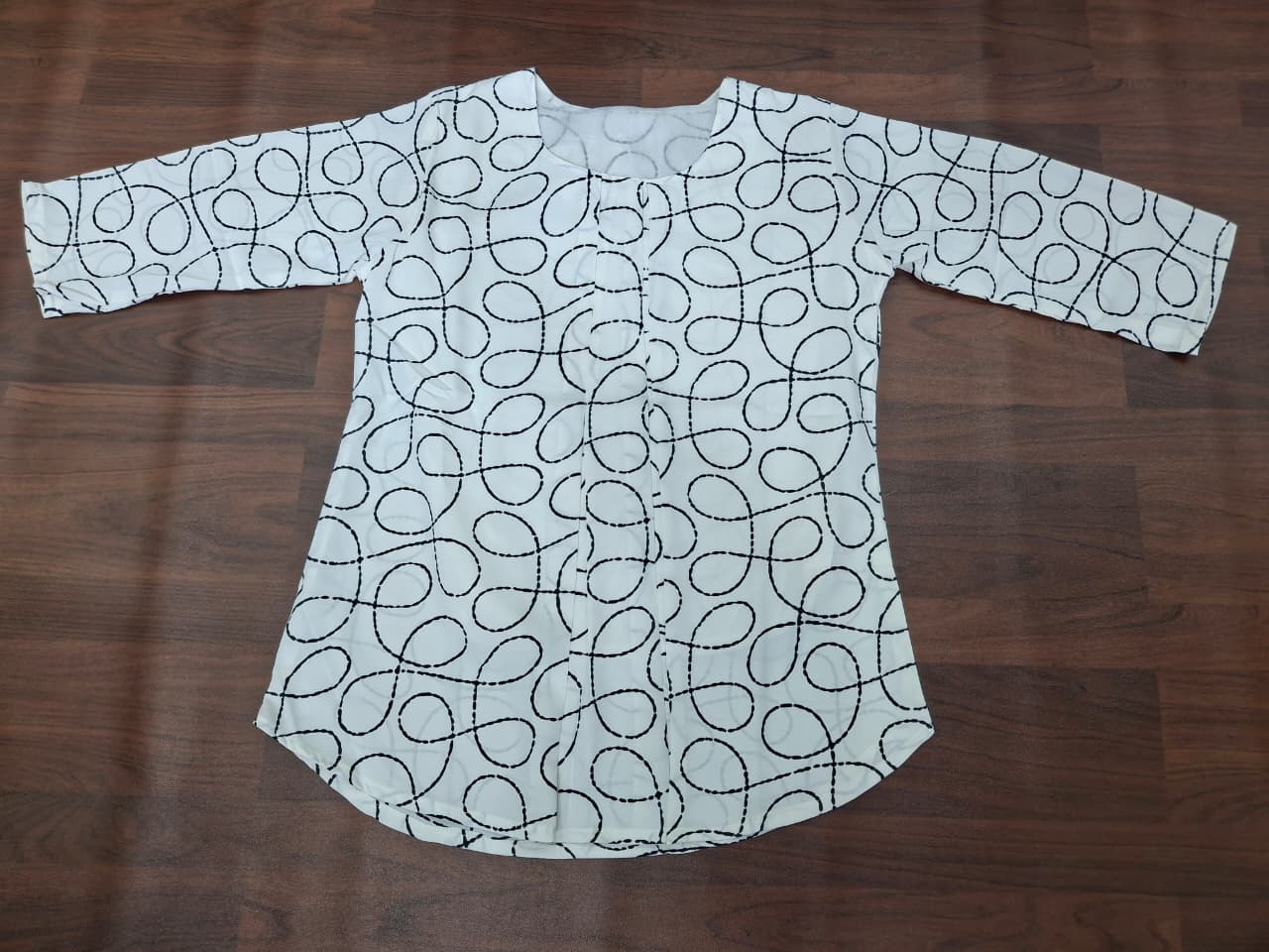 Loop Swirl Print Tunic Top | 3/4 Sleeve Round Neck Women's Top | Casual Everyday Ethnic Fusion Wear | Miss Kapachi