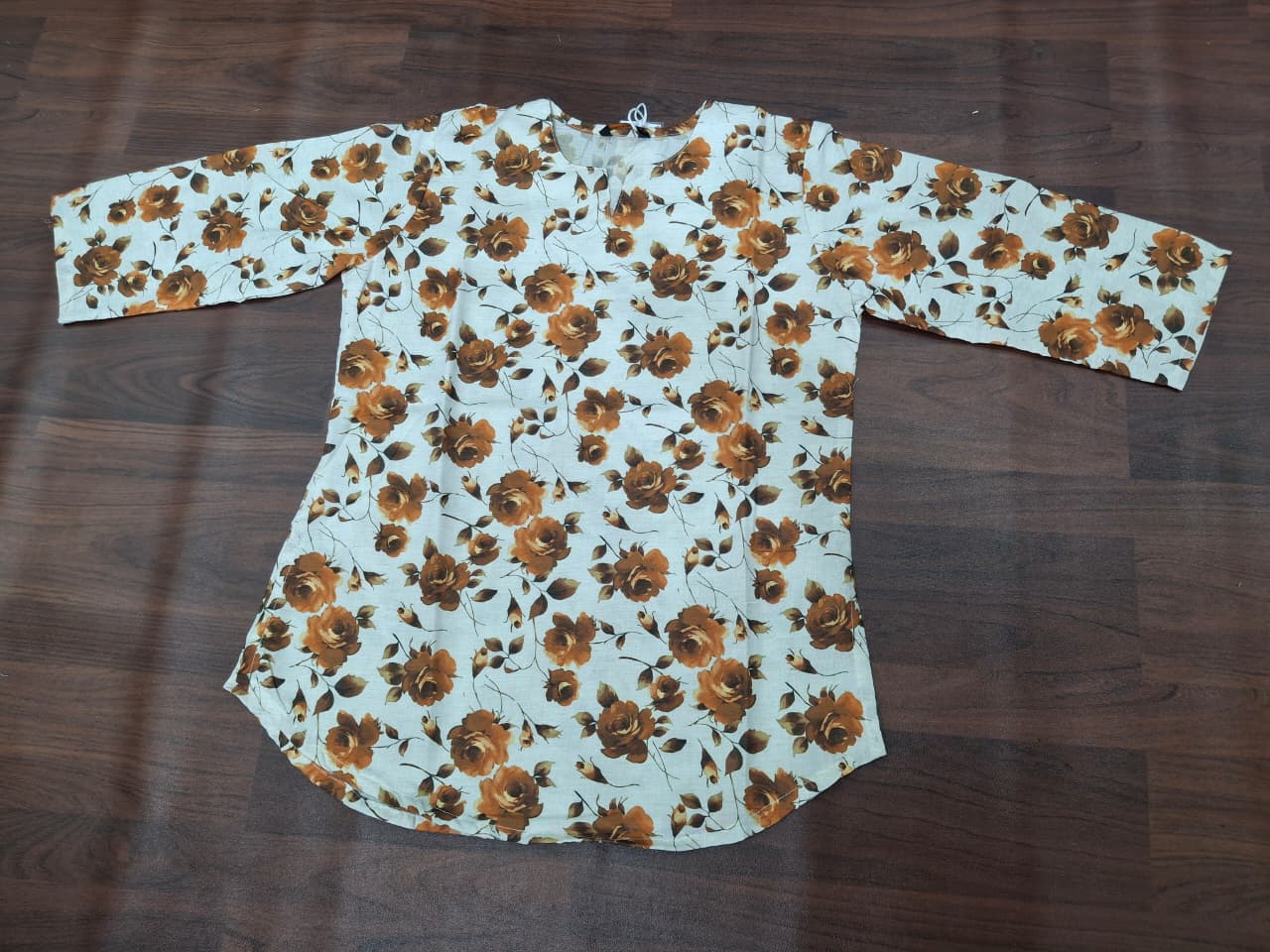 Vintage Rose Floral Print Top | Round Neck 3/4 Sleeve Women's Top | Casual Ethnic Fusion Everyday Wear | Miss Kapachi