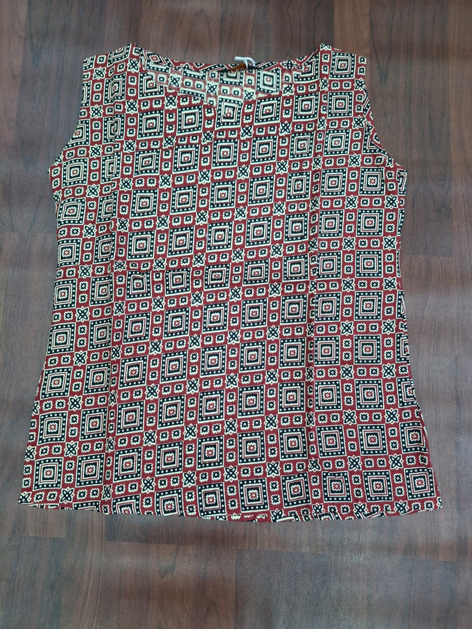 Ajrakh Geometric Block Print Sleeveless Top | Round Neck Women's Top | Miss Kapachi