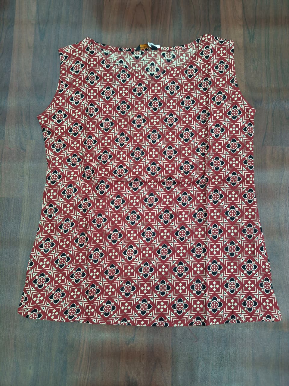 Ajrakh Geometric Block Print Sleeveless Top | Round Neck Women's Top | Miss Kapachi