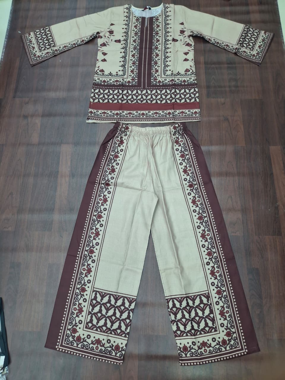 Beige & Maroon Mughal Floral Print Ethnic Fusion Co-Ord Set | Miss Kapachi