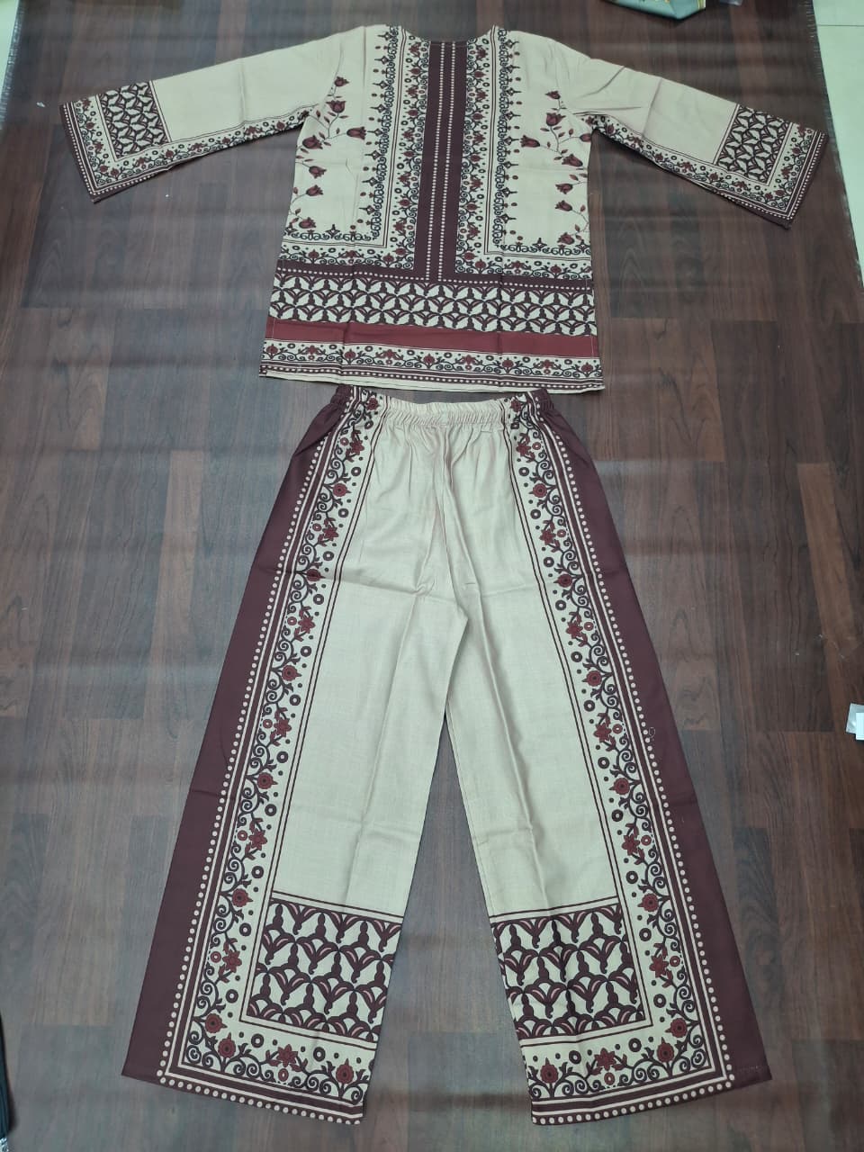 Beige & Maroon Mughal Floral Print Ethnic Fusion Co-Ord Set | Miss Kapachi