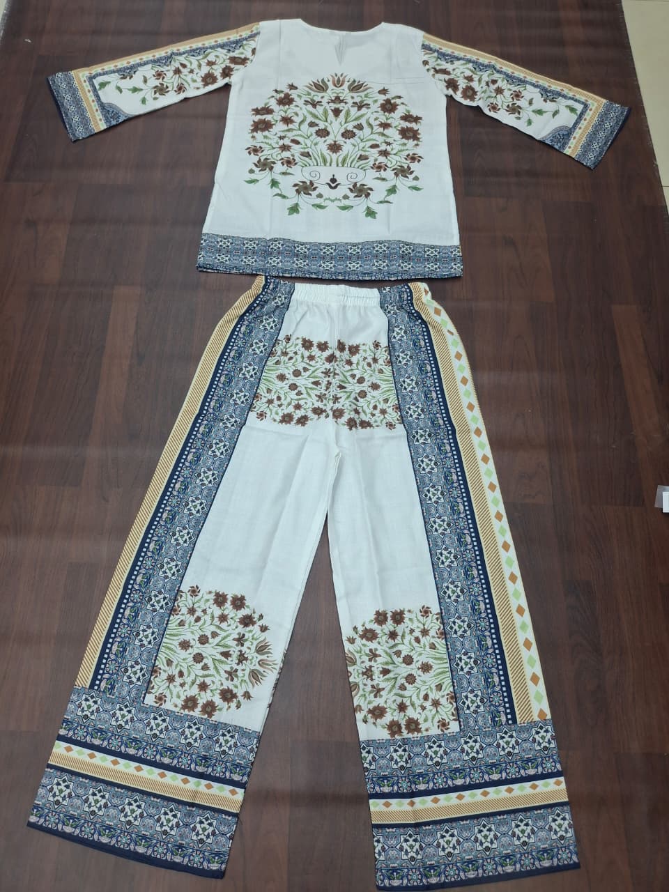 White Sunflower & Blue Geometric Border Print Ethnic Co-Ord Set | Miss Kapachi