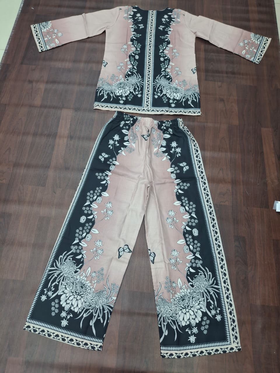 Blush Pink & Black Chrysanthemum Butterfly Print Ethnic Co-ord Set | Miss Kapachi