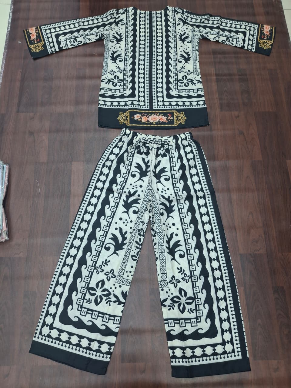 Black & White Tribal Baroque Print Ethnic Fusion Co-Ord Set | Miss Kapachi